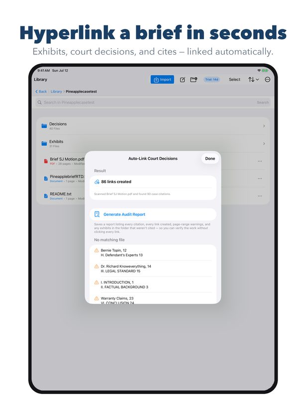 Auto-linking a brief in seconds