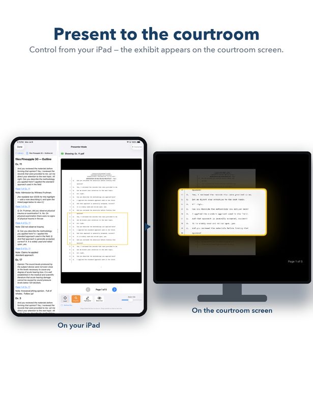 Presenter mode on iPad and the courtroom screen