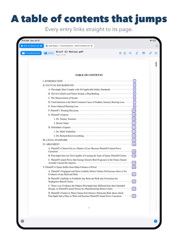 A hyperlinked table of contents