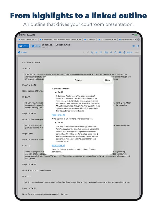 A hyperlinked outline built from highlights