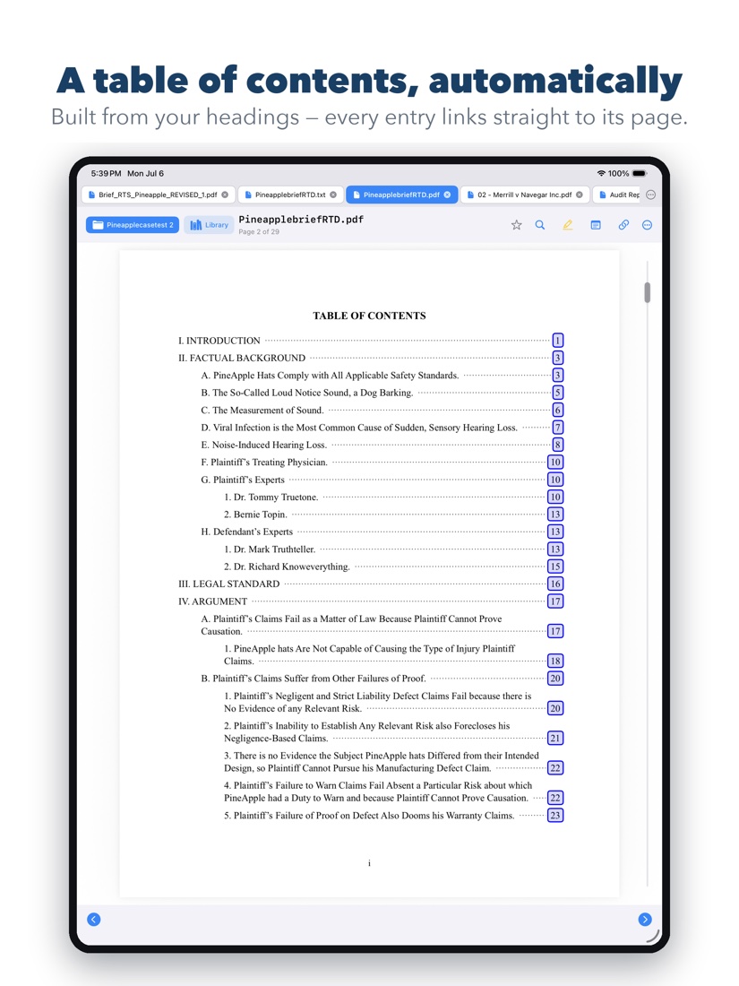 A table of contents, automatically