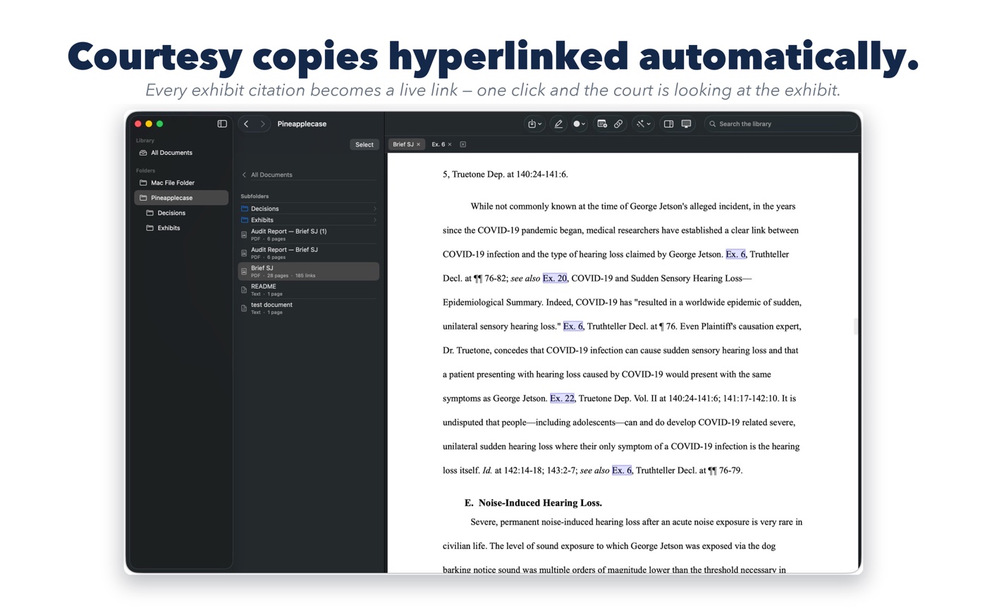Courtesy copies hyperlinked automatically
