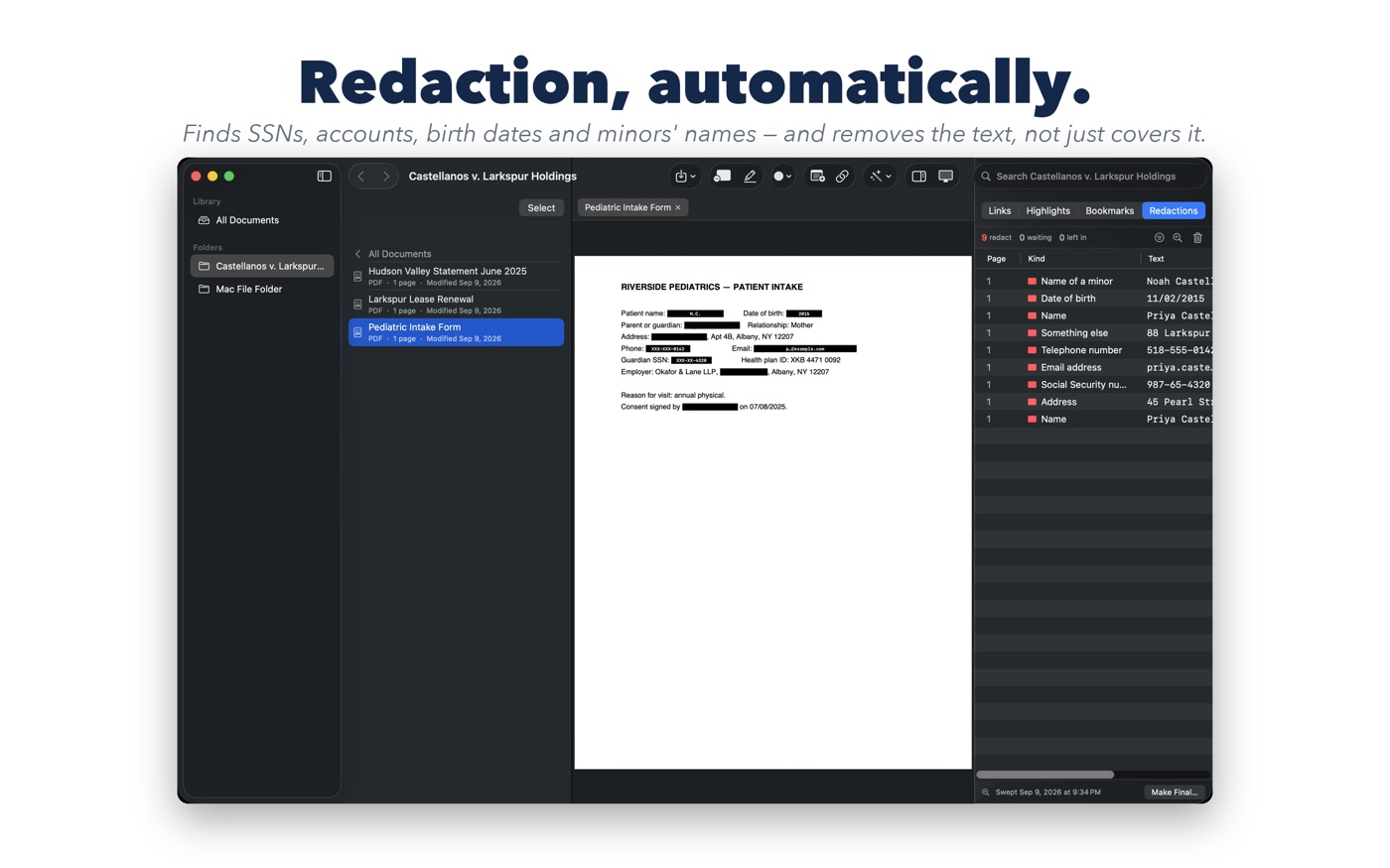 Redaction, automatically