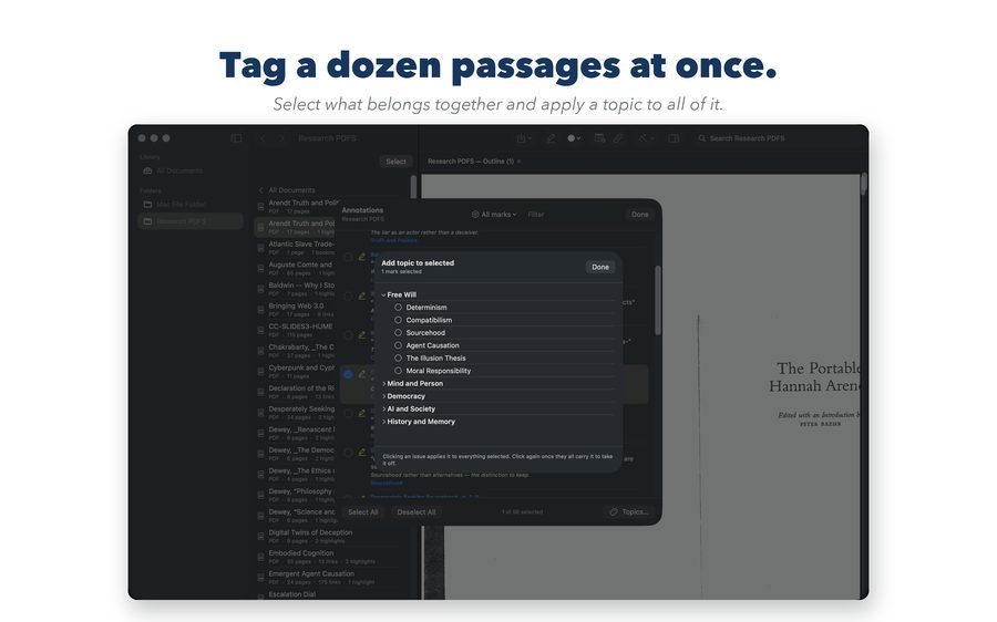 Tagging several passages at once