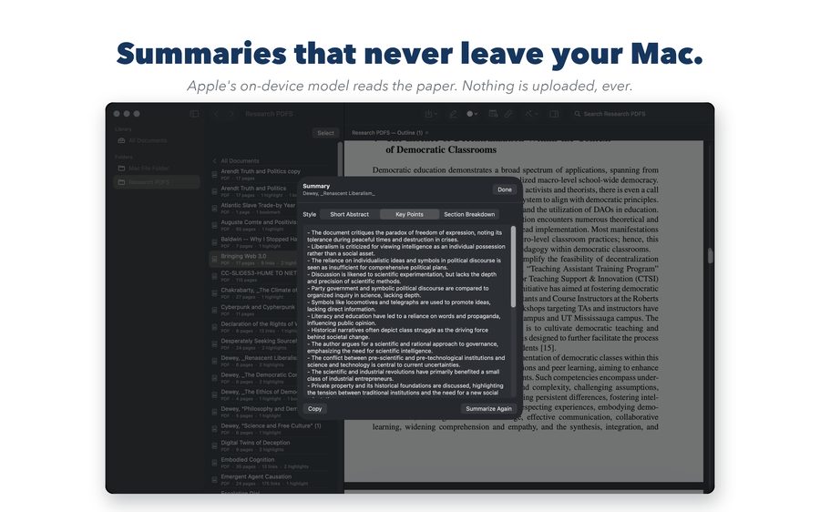 An on-device summary of a paper